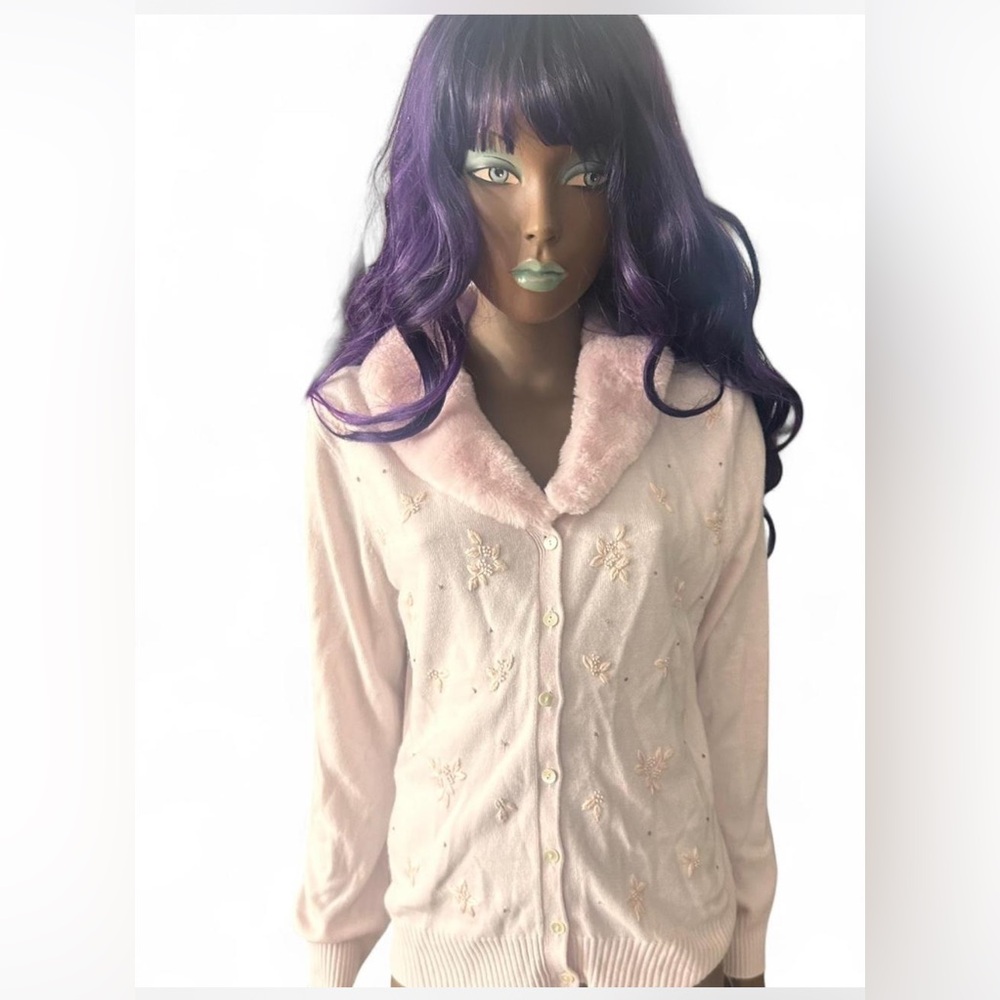 Liz Claiborne Pink Cardigan with Embroidered Details